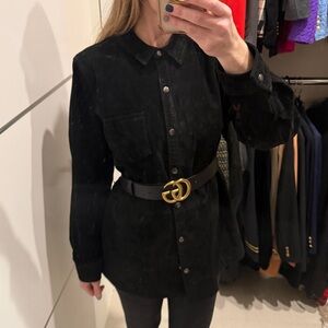 d&co Denim and Company Black real suede leather shacket M